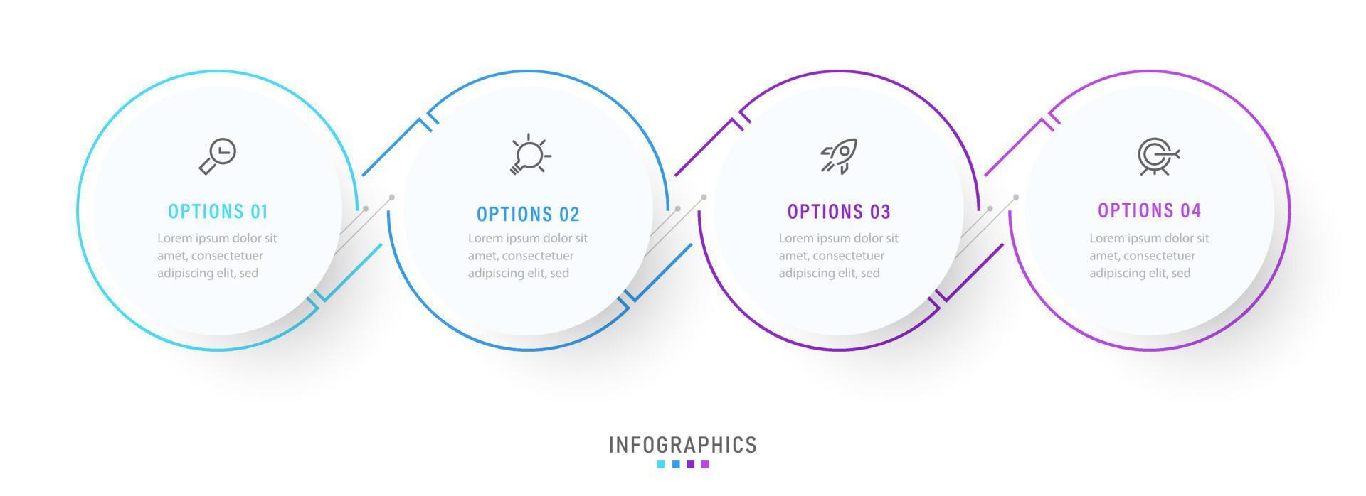 plantilla de diseño de etiquetas infográficas vectoriales con iconos y 4 opciones o pasos. se puede utilizar para diagramas de proceso, presentaciones, diseño de flujo de trabajo, banner, diagrama de flujo, gráfico de información. vector