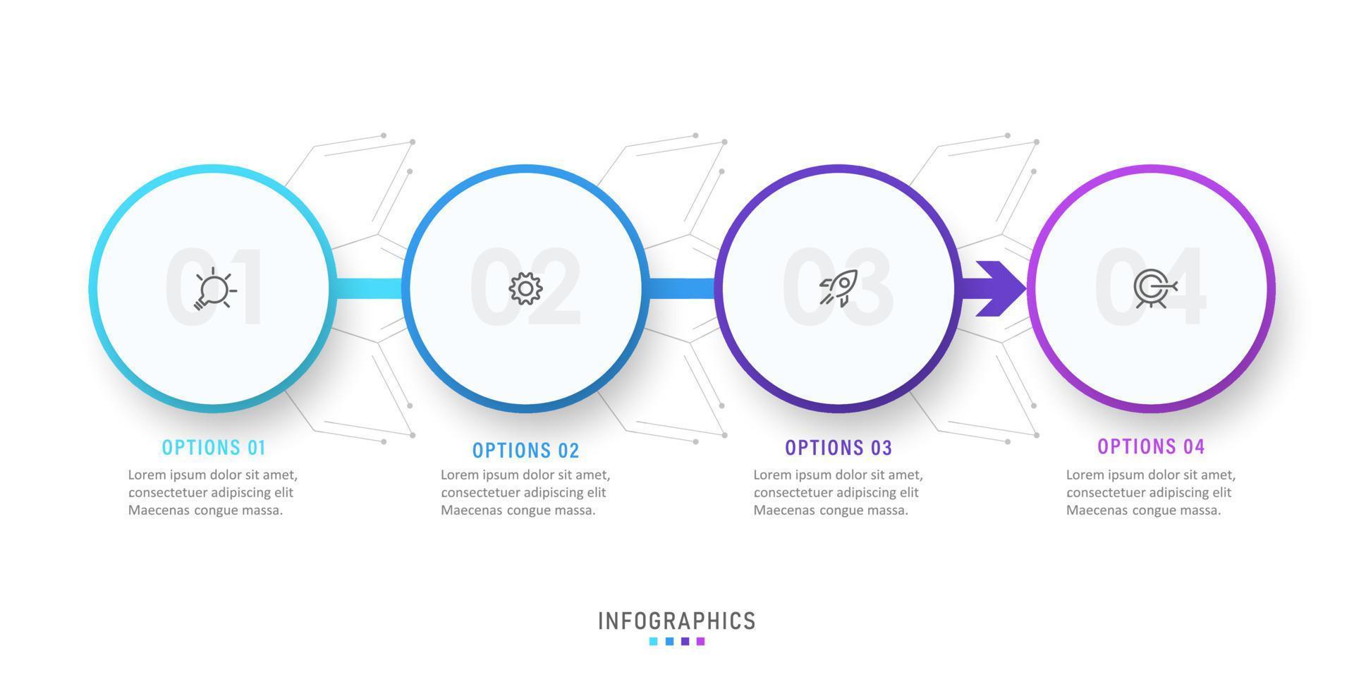 plantilla de diseño de etiquetas infográficas vectoriales con iconos y 4 opciones o pasos. se puede utilizar para diagramas de proceso, presentaciones, diseño de flujo de trabajo, banner, diagrama de flujo, gráfico de información. vector