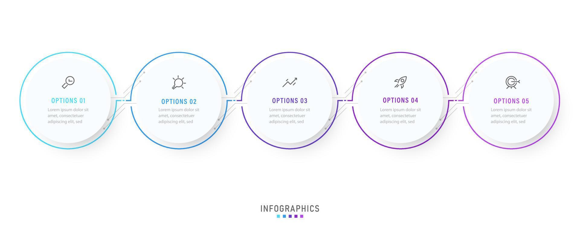 plantilla de diseño de etiquetas infográficas vectoriales con iconos y 5 opciones o pasos. se puede utilizar para diagramas de proceso, presentaciones, diseño de flujo de trabajo, banner, diagrama de flujo, gráfico de información. vector