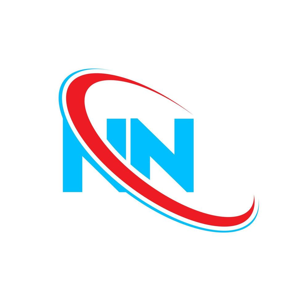 logotipo de n.n. nn diseño. letra nn azul y roja. diseño del logotipo de la letra nn. letra inicial nn círculo vinculado logotipo de monograma en mayúsculas. vector