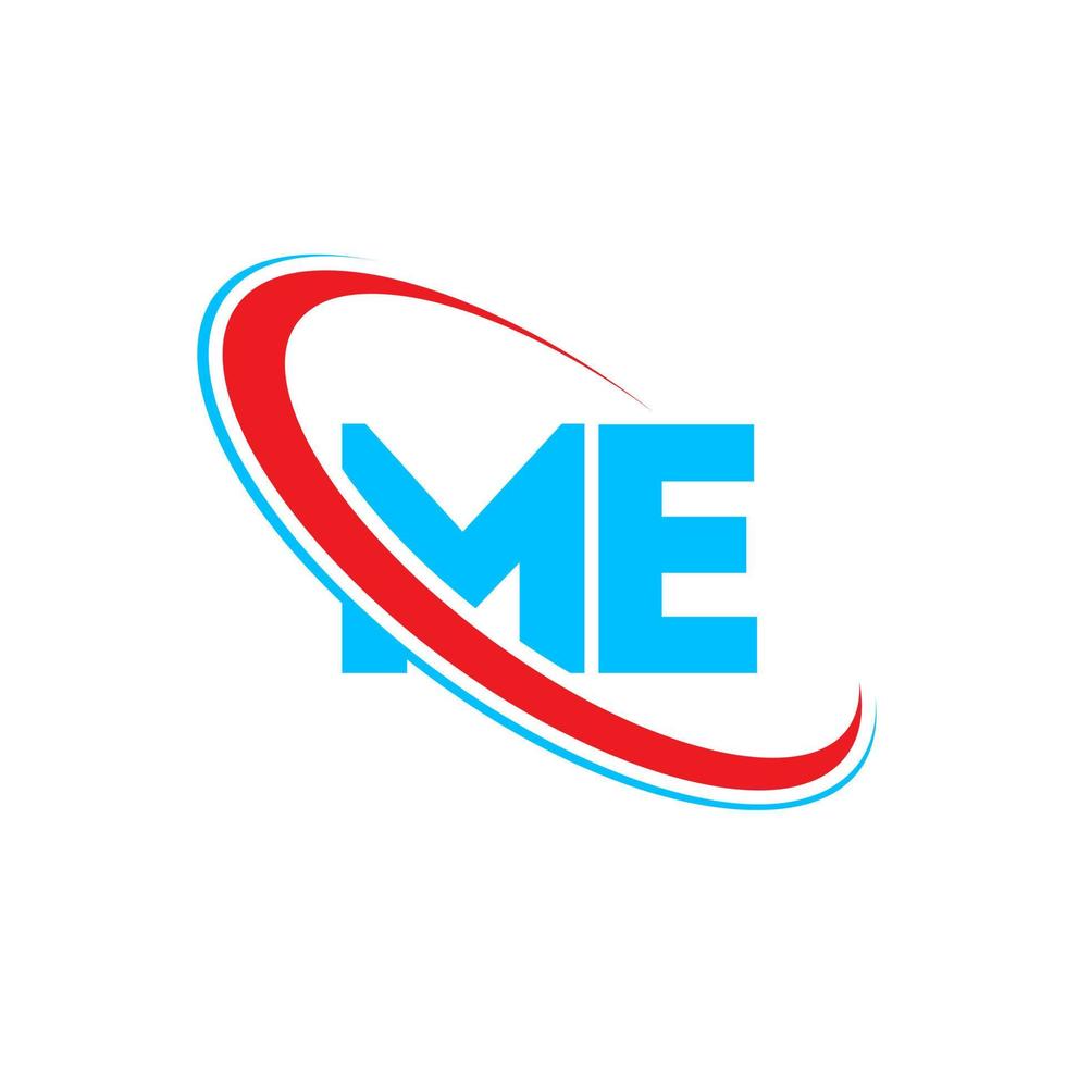 ME logo. ME design. Blue and red ME letter. ME letter logo design. Initial letter ME linked circle uppercase monogram logo. vector
