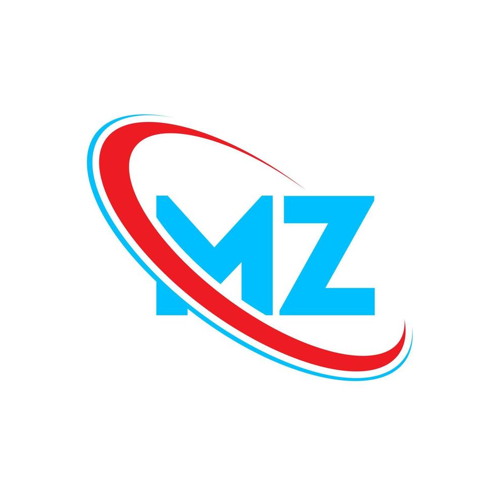 MZ logo. MZ design. Blue and red MZ letter. MZ letter logo design. Initial letter MZ linked circle uppercase monogram logo. vector