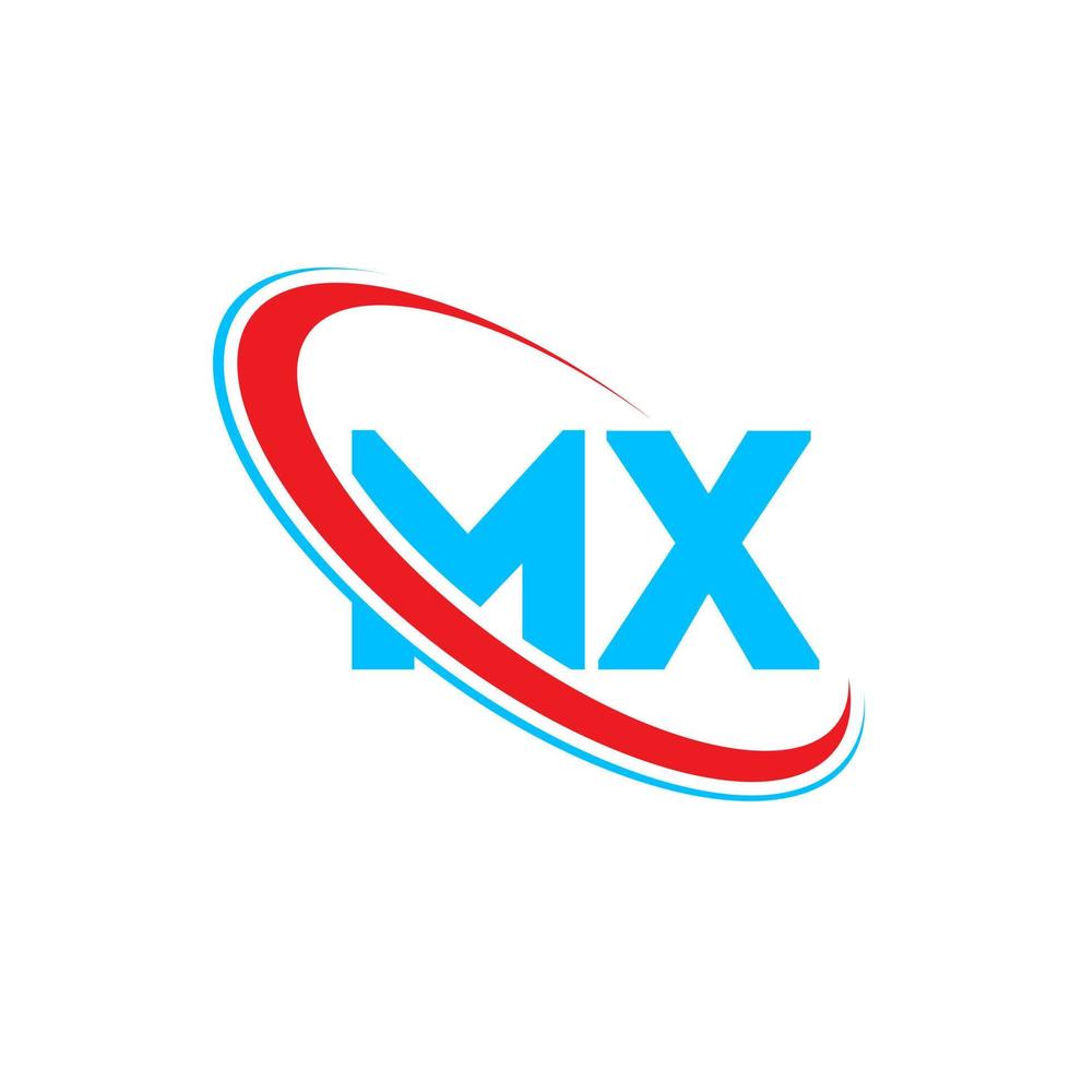 MX logo. MX design. Blue and red MX letter. MX letter logo design. Initial letter MX linked circle uppercase monogram logo. vector