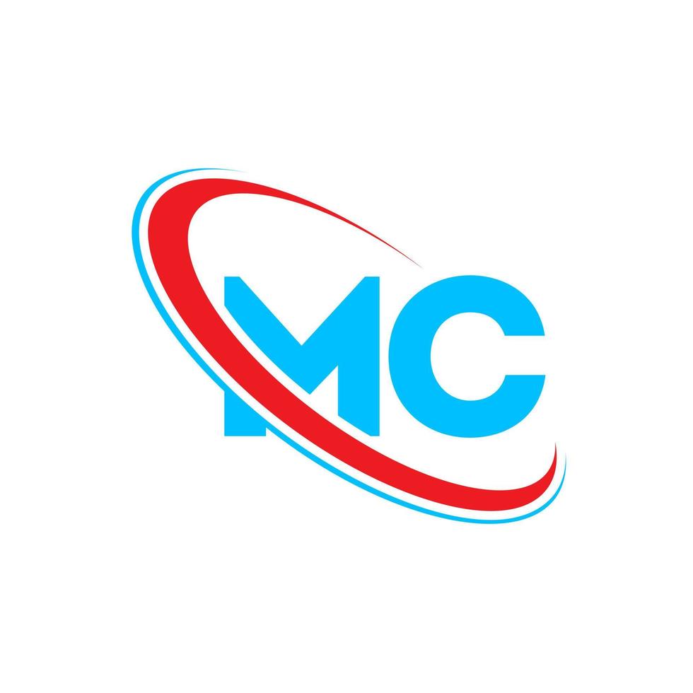 MC logo. MC design. Blue and red MC letter. MC letter logo design. Initial letter MC linked circle uppercase monogram logo. vector