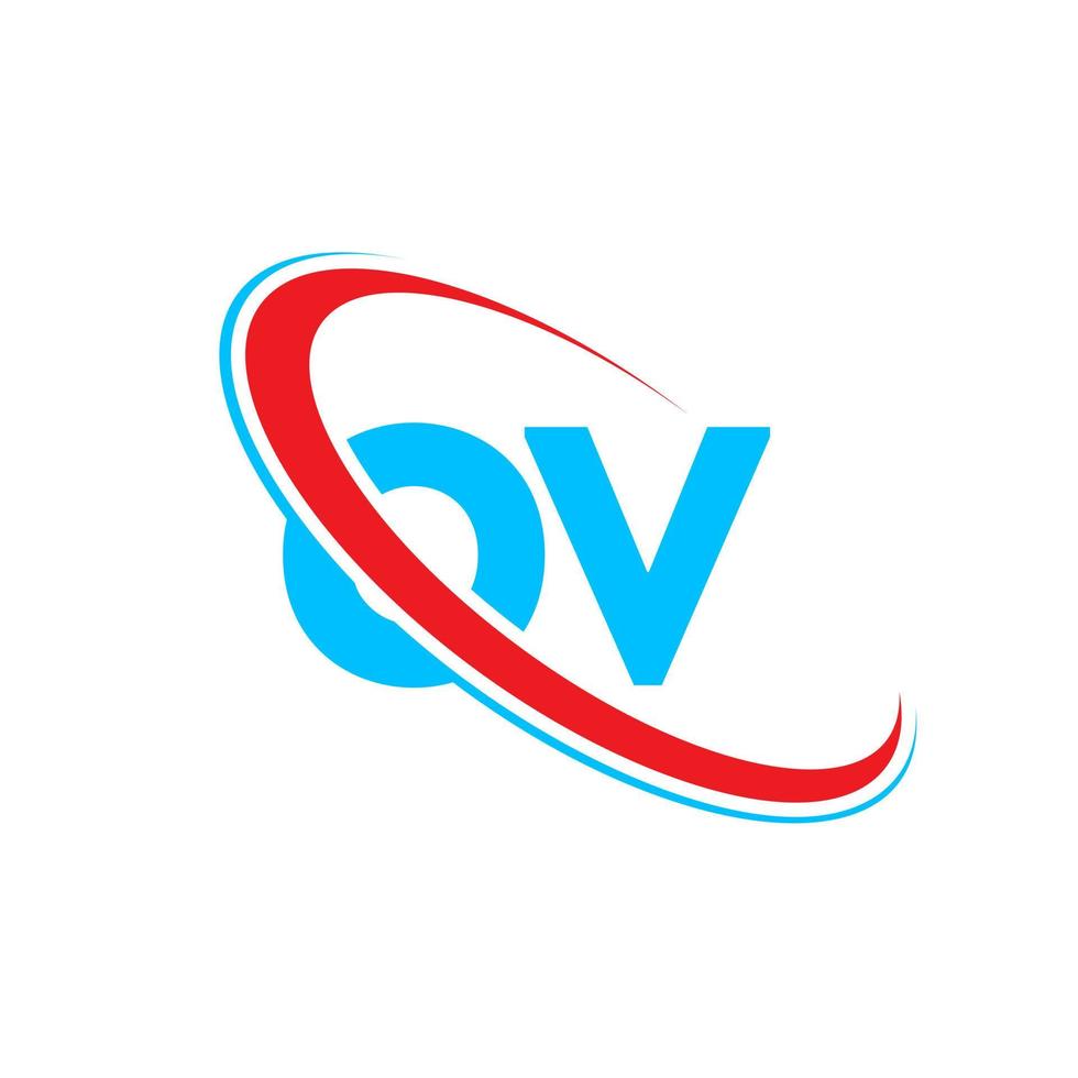 logotipo de ov. diseño ov. letra ov azul y roja. diseño del logotipo de la letra ov. letra inicial del logotipo del monograma en mayúsculas del círculo vinculado. vector