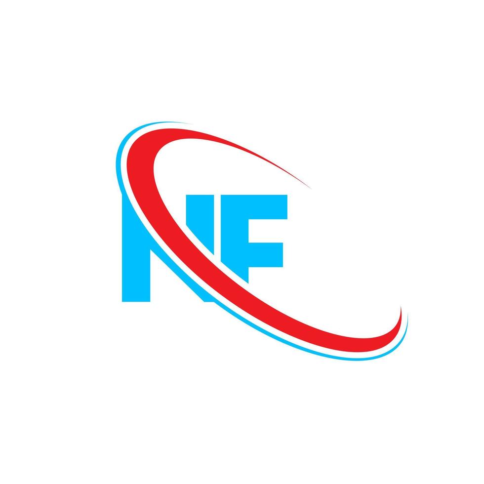 NF logo. NF design. Blue and red NF letter. NF letter logo design. Initial letter NF linked circle uppercase monogram logo. vector