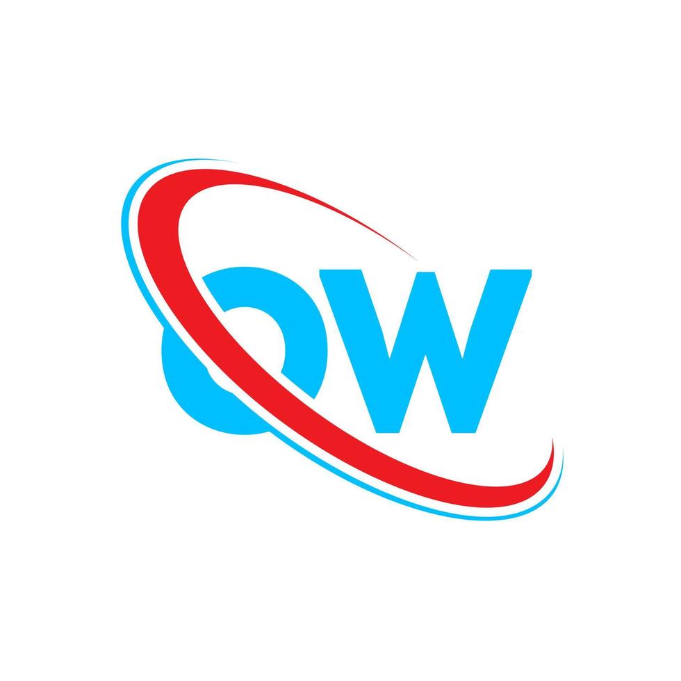 OW logo. OW design. Blue and red OW letter. OW letter logo design. Initial letter OW linked circle uppercase monogram logo. vector