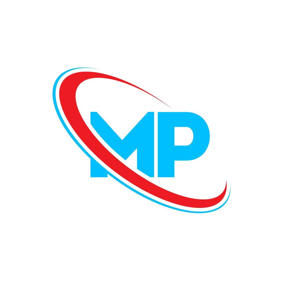logotipo de MP. diseño de MP. letra mp azul y roja. diseño de logotipo de letra mp. letra inicial mp círculo vinculado logotipo de monograma en mayúsculas. vector