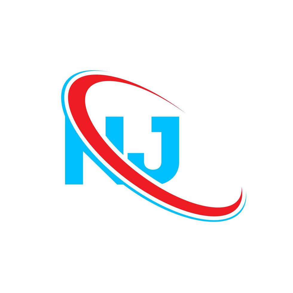 NJ logo. NJ design. Blue and red NJ letter. NJ letter logo design. Initial letter NJ linked circle uppercase monogram logo. vector