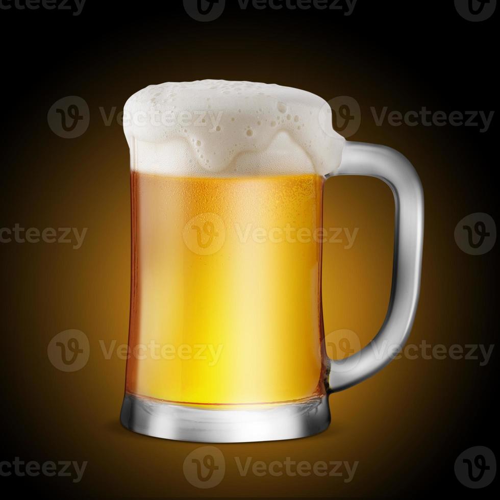 Glasses of Light Beer with bubble froth on top in golden background photo