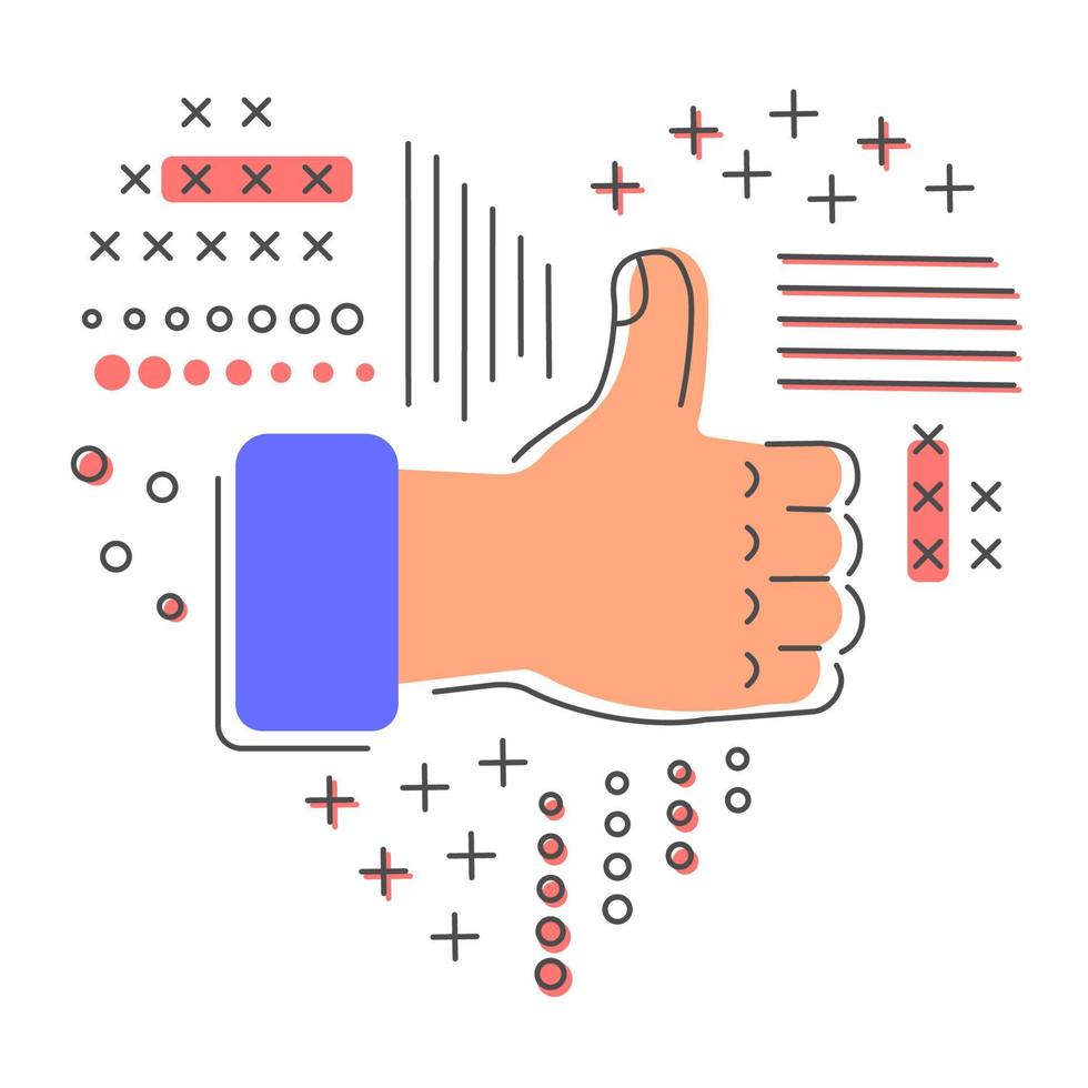 Like icon. Thumb up icon. Vector  like illustration of sign like in outline linear for web, social networks, comments, blogs, news sites, app.