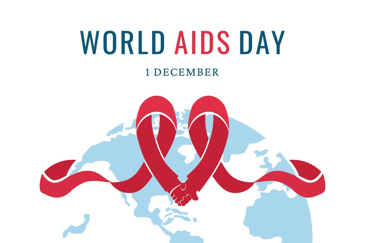 World AIDS DAY. AIDS awareness. Red ribbon with world map on white background. Vector illustration.