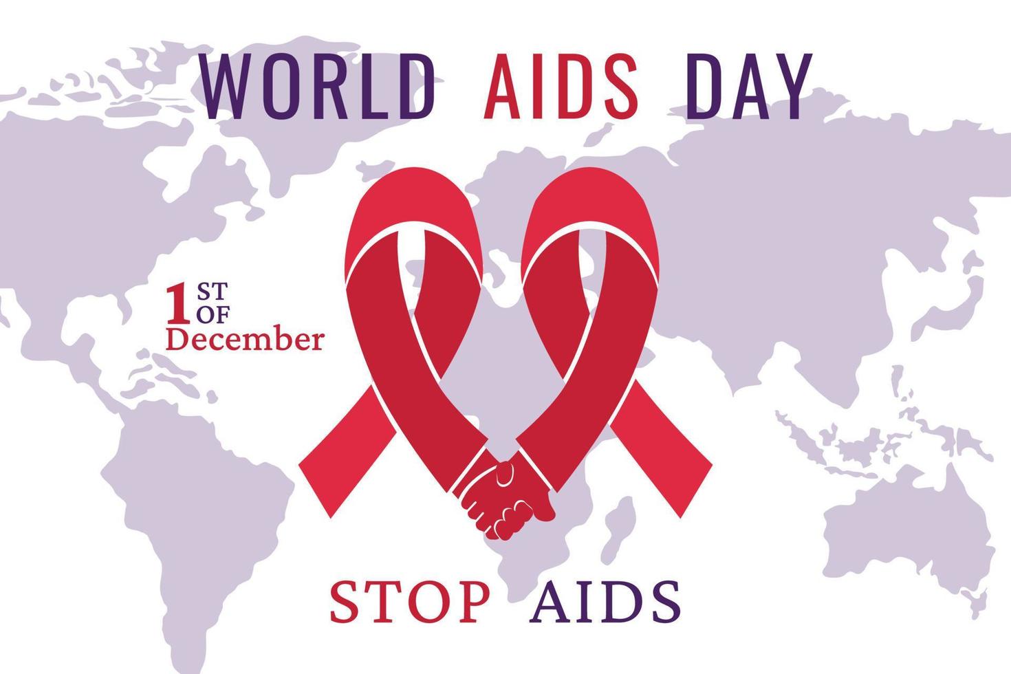 World AIDS DAY. AIDS awareness. Red ribbon with world map on white background. Vector illustration.