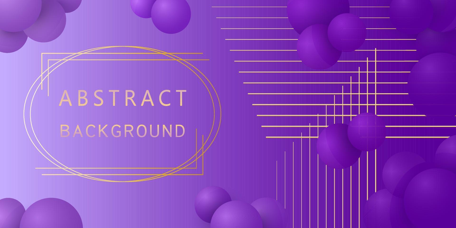 Abstract luxury background with purple balls, golden lines and frame. Brochure template layout, flyer, cover design, magazine. Gradients. Vector template with violet balls for posters, banner