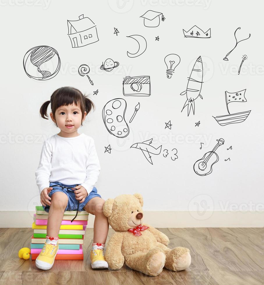 Baby or Little girl with Space Dream, Education concept photo