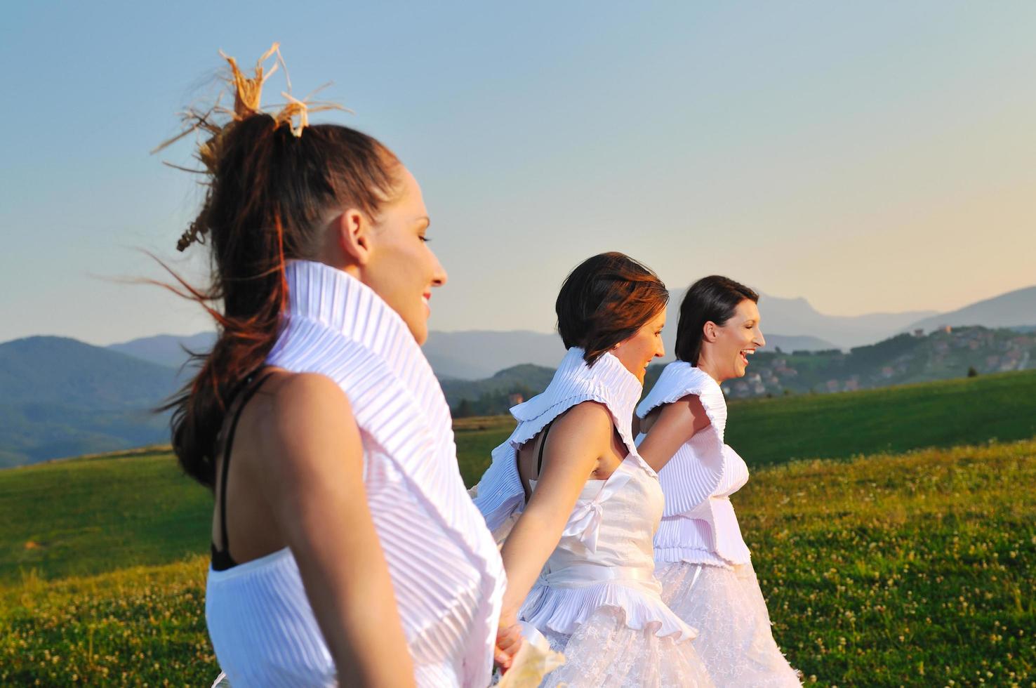 running  bride portrait photo