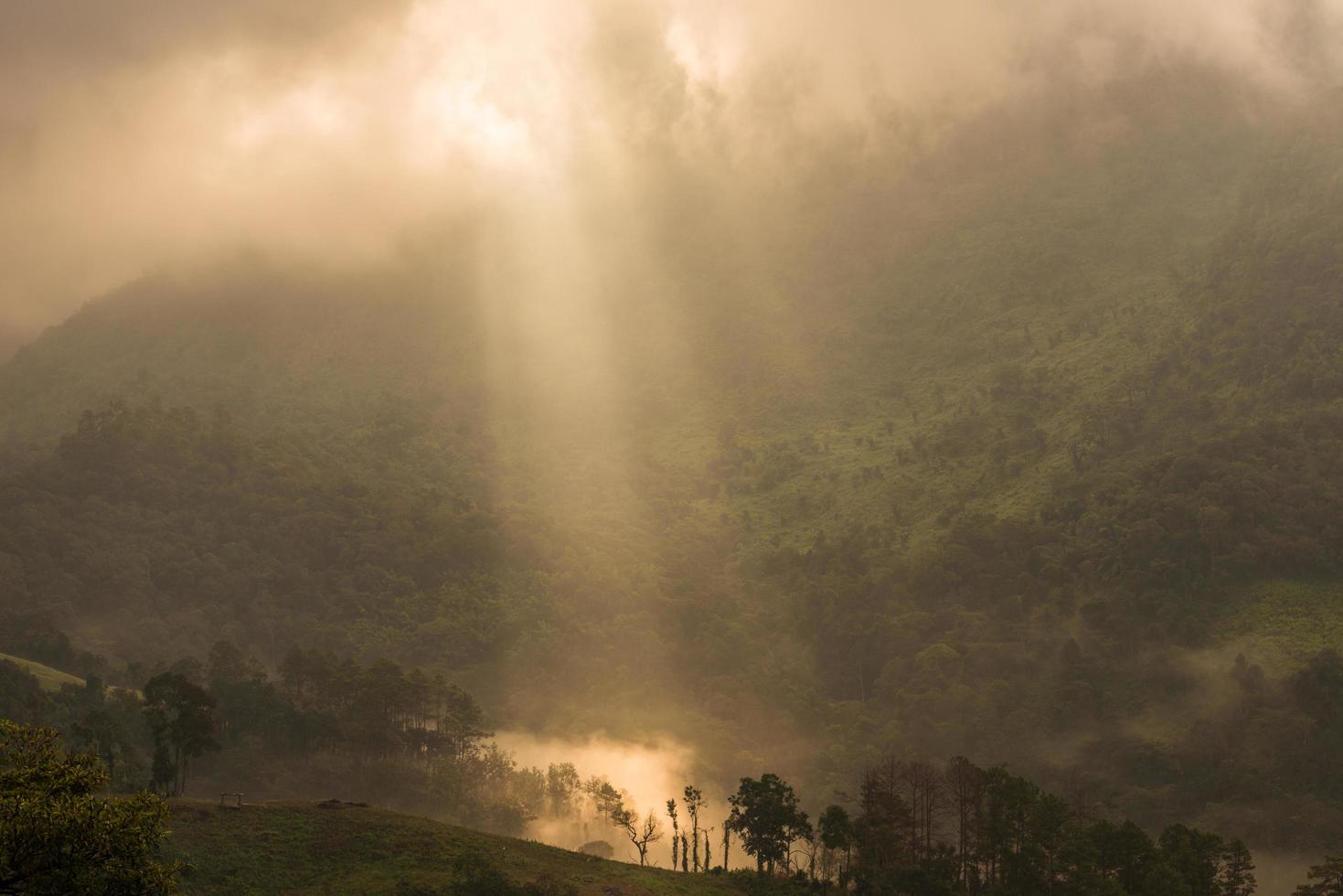 The sunbeam shining to the land in the countryside of Chiang Mai province of Thailand. photo