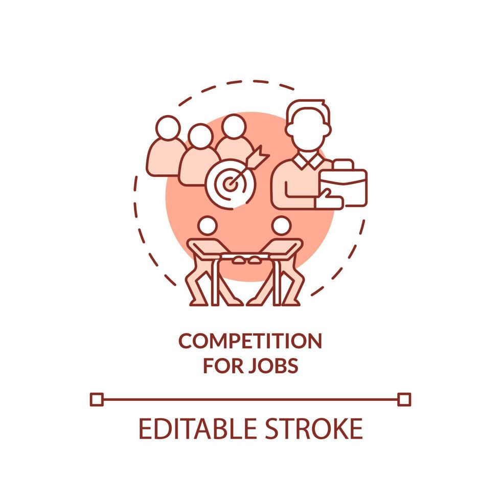 Competition for jobs terracotta concept icon. Legalizing immigrants negative impact abstract idea thin line illustration. Isolated outline drawing. Editable stroke. Arial, Myriad Pro-Bold fonts used vector