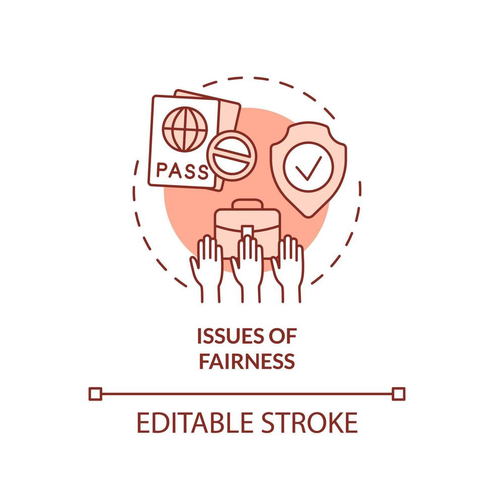 Issues of fairness terracotta concept icon. Legalizing immigrants negative impact abstract idea thin line illustration. Isolated outline drawing. Editable stroke. Arial, Myriad Pro-Bold fonts used vector