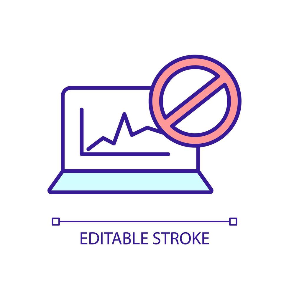 No access to market research RGB color icon. Irrelevant data. Business failure. Misleading statistics. Isolated vector illustration. Simple filled line drawing. Editable stroke. Arial font used