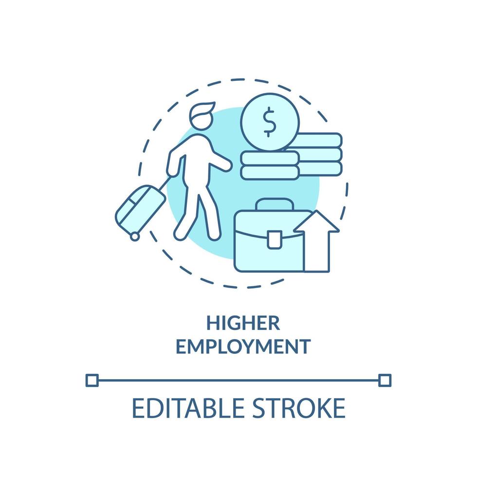Higher employment turquoise concept icon. Job seeking. Pull factor for migration abstract idea thin line illustration. Isolated outline drawing. Editable stroke. Arial, Myriad Pro-Bold fonts used vector