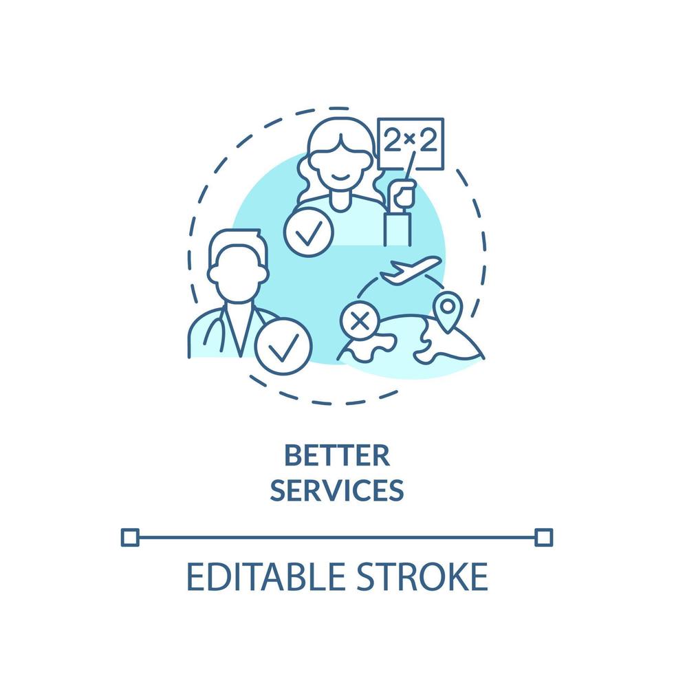 Better services turquoise concept icon. Life quality level. Pull factor for migration abstract idea thin line illustration. Isolated outline drawing. Editable stroke. Arial, Myriad Pro-Bold fonts used vector