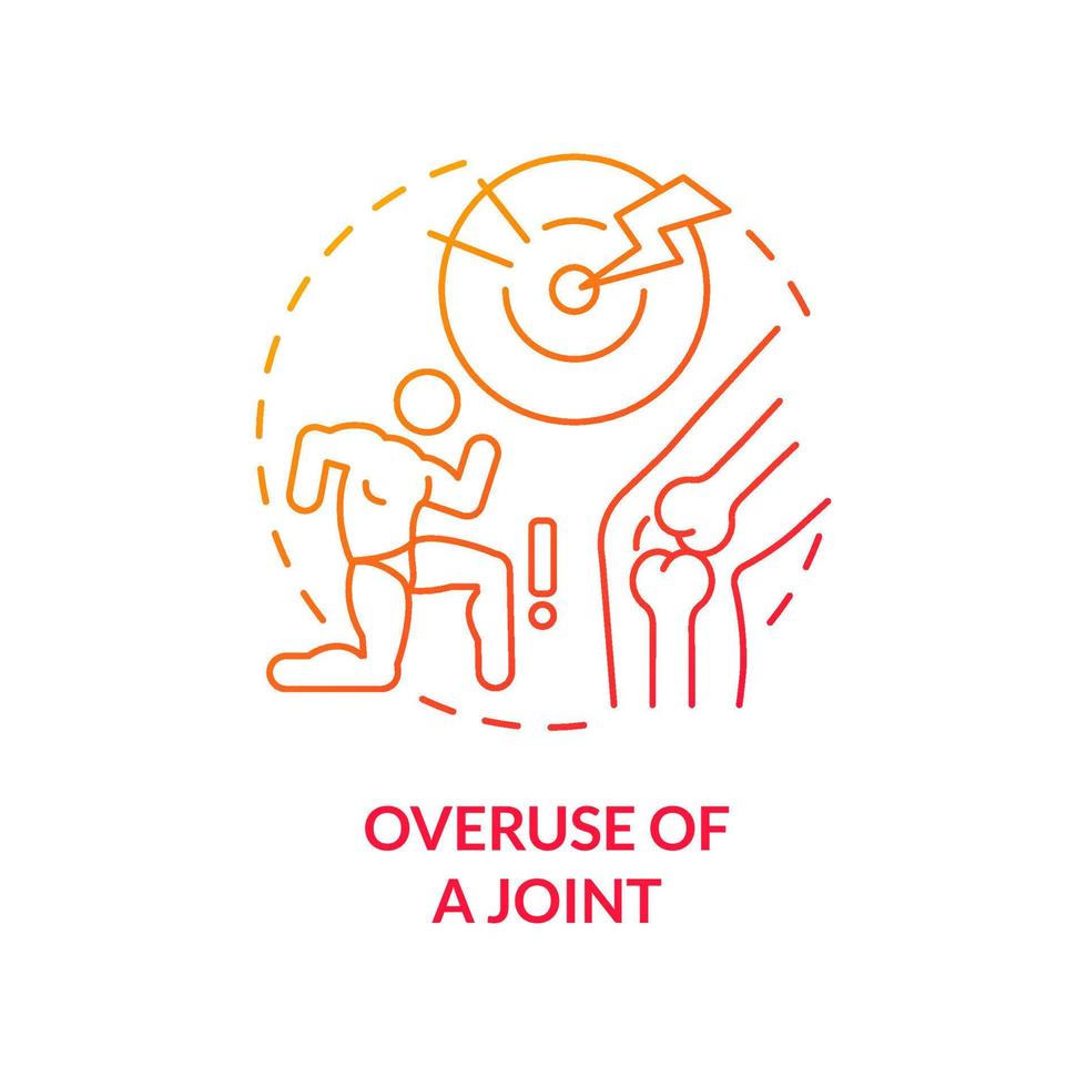 Overuse of joint red gradient concept icon. Inflammatory joint disease abstract idea thin line illustration. Chronic condition. Stress fracture. Isolated outline drawing. Myriad Pro-Bold font used vector