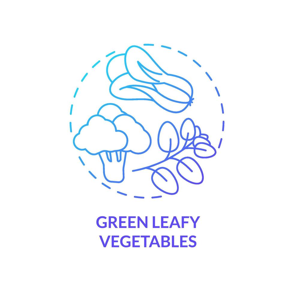 Green leafy vegetables blue gradient concept icon. Best nutrition for bones health abstract idea thin line illustration. Bone density. Isolated outline drawing. Myriad Pro-Bold font used vector