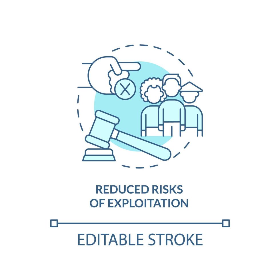 Exploitation reduced risks turquoise concept icon. Legalizing immigrants good impact abstract idea thin line illustration. Isolated outline drawing. Editable stroke. Arial, Myriad Pro-Bold fonts used vector