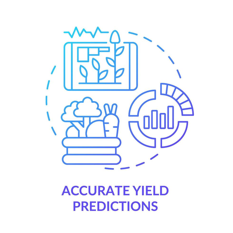 Accurate yield predictions blue gradient concept icon. Agriculture industry. Current farming trends abstract idea thin line illustration. Isolated outline drawing. Myriad Pro-Bold font used vector