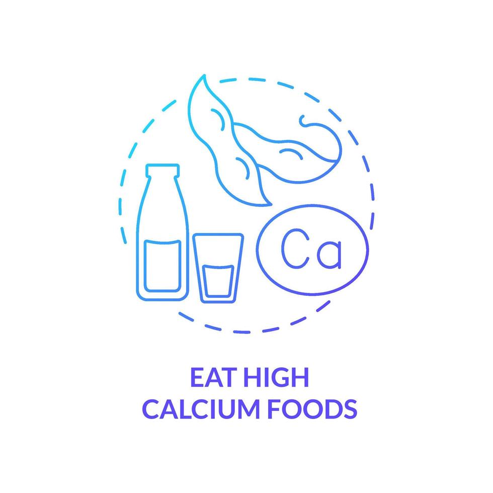 Eat high calcium foods blue gradient concept icon. Maintaining healthy joints and bones abstract idea thin line illustration. Beans and milk. Isolated outline drawing. Myriad Pro-Bold font used vector