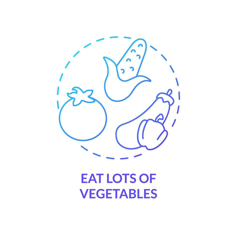 Eat lots of vegetables blue gradient concept icon. Building healthy bones abstract idea thin line illustration. Proper diet. Nutritious foods. Isolated outline drawing. Myriad Pro-Bold font used vector