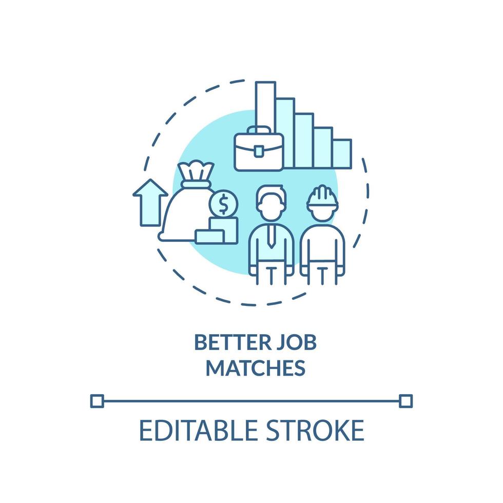 Better job matches turquoise concept icon. Legalizing immigrants positive impact abstract idea thin line illustration. Isolated outline drawing. Editable stroke. Arial, Myriad Pro-Bold fonts used vector