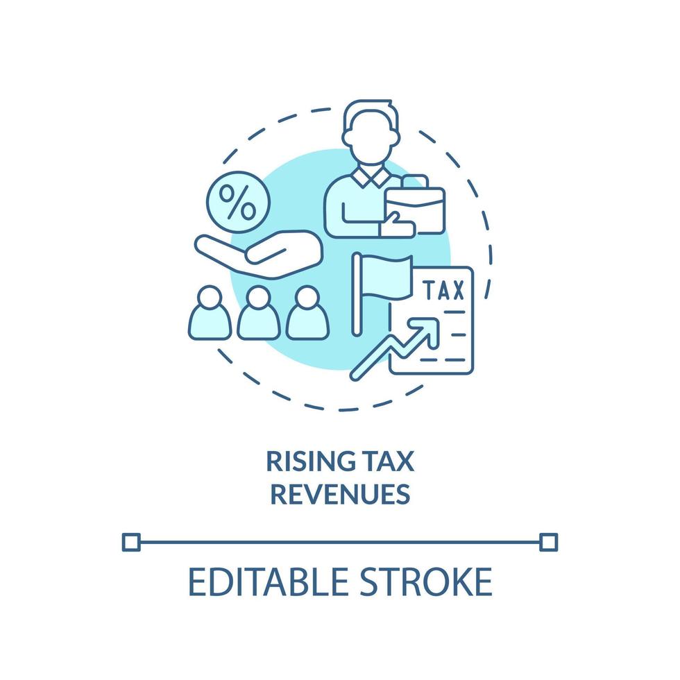 Rising tax revenues turquoise concept icon. Legalizing immigrants positive impact abstract idea thin line illustration. Isolated outline drawing. Editable stroke. Arial, Myriad Pro-Bold fonts used vector