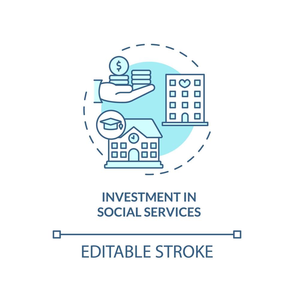 Investment in social services turquoise concept icon. Legalize unauthorized migrants abstract idea thin line illustration. Isolated outline drawing. Editable stroke. Arial, Myriad Pro-Bold fonts used vector