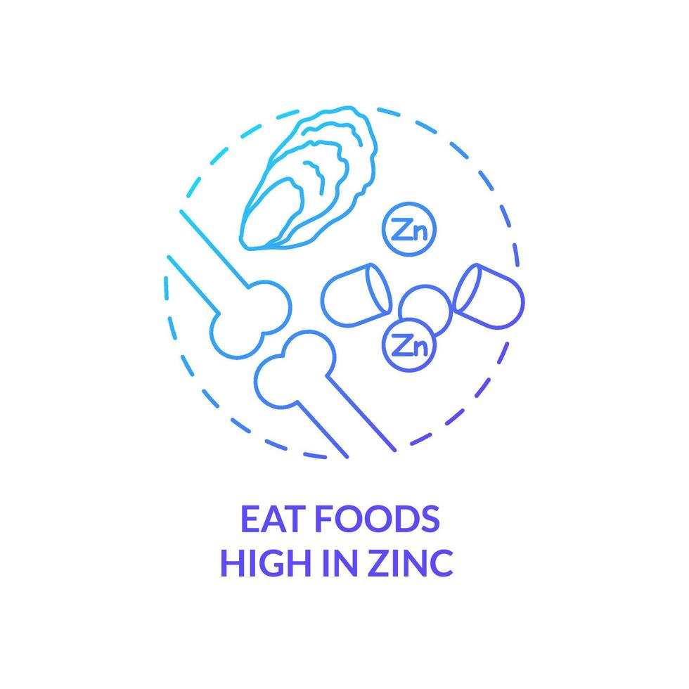 Eat foods high in zinc blue gradient concept icon. Maintaining healthy joints and bones abstract idea thin line illustration. Seafood. Isolated outline drawing. Myriad Pro-Bold font used vector