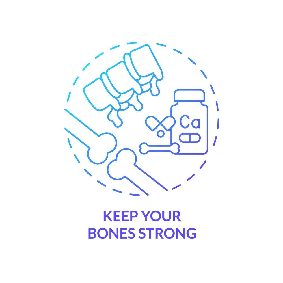 Keep your bones strong blue gradient concept icon. Joints protection advice abstract idea thin line illustration. Daily calcium needs. Isolated outline drawing. Myriad Pro-Bold font used vector