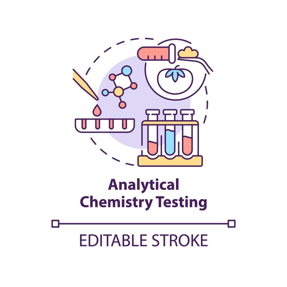 Analytical chemistry testing concept icon. Food test procedure abstract idea thin line illustration. Chemical analysis. Isolated outline drawing. Editable stroke. Arial, Myriad Pro-Bold fonts used vector