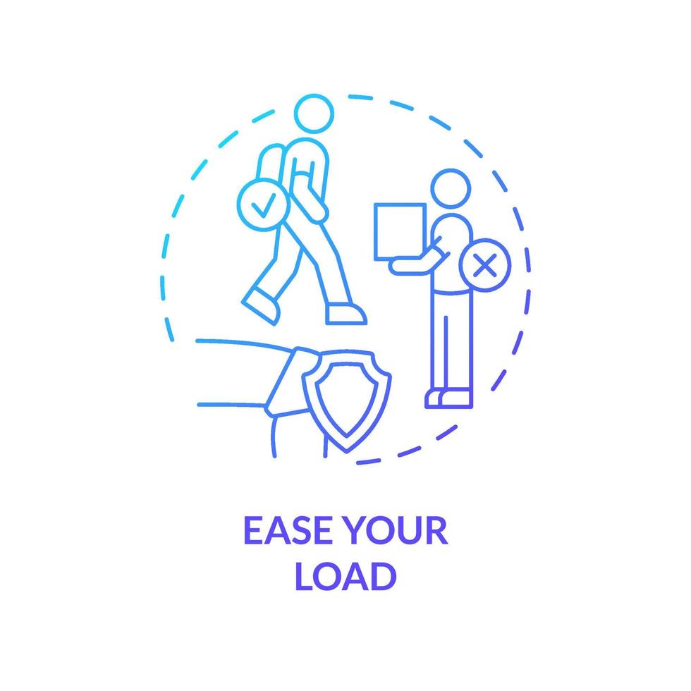 Ease your load blue gradient concept icon. Natural relief from arthritis pain advice abstract idea thin line illustration. Reduce strain. Isolated outline drawing. Myriad Pro-Bold font used vector