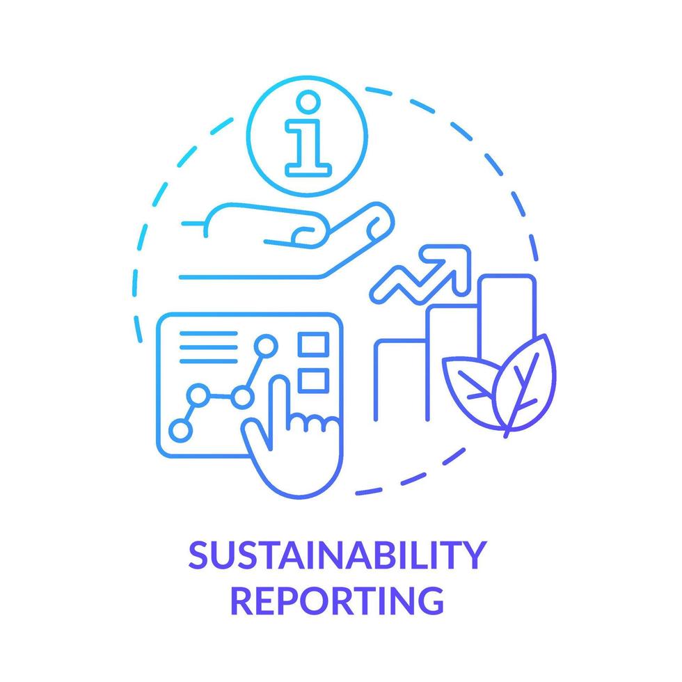 Sustainability reporting blue gradient concept icon. Eco farming. Current agricultural trends abstract idea thin line illustration. Isolated outline drawing. Myriad Pro-Bold font used vector