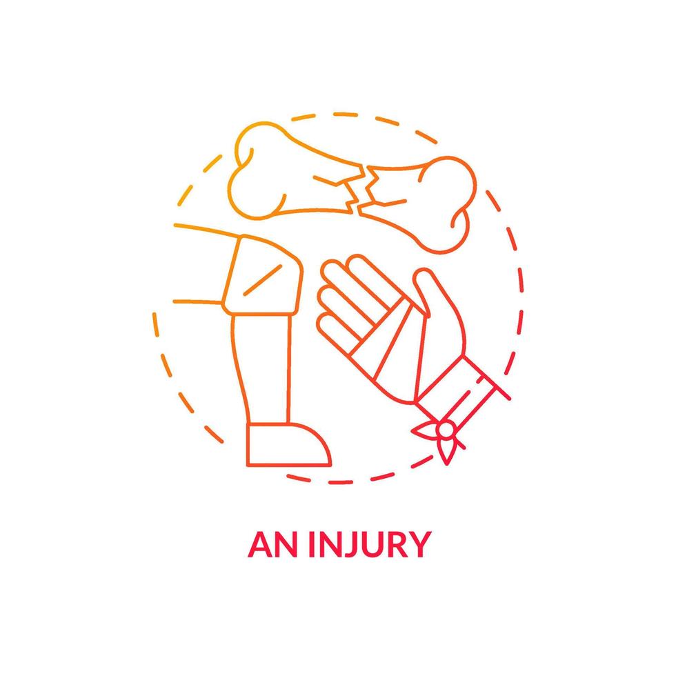 Injury red gradient concept icon. Joint disorders cause abstract idea thin line illustration. Osteoarthritis risk. Damage to joints. Isolated outline drawing. Myriad Pro-Bold font used vector