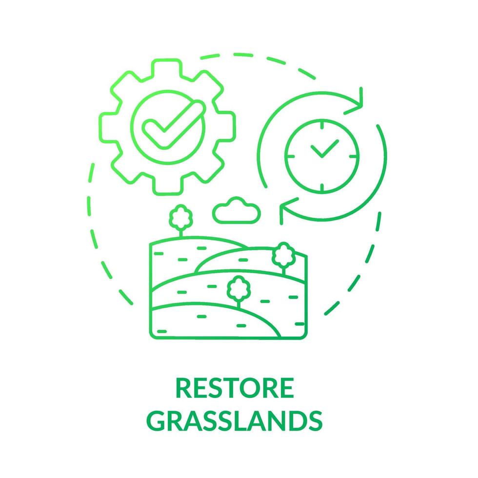 Restore grasslands green gradient concept icon. Fields management. Shift to regenerative culture abstract idea thin line illustration. Isolated outline drawing. Myriad Pro-Bold font used vector