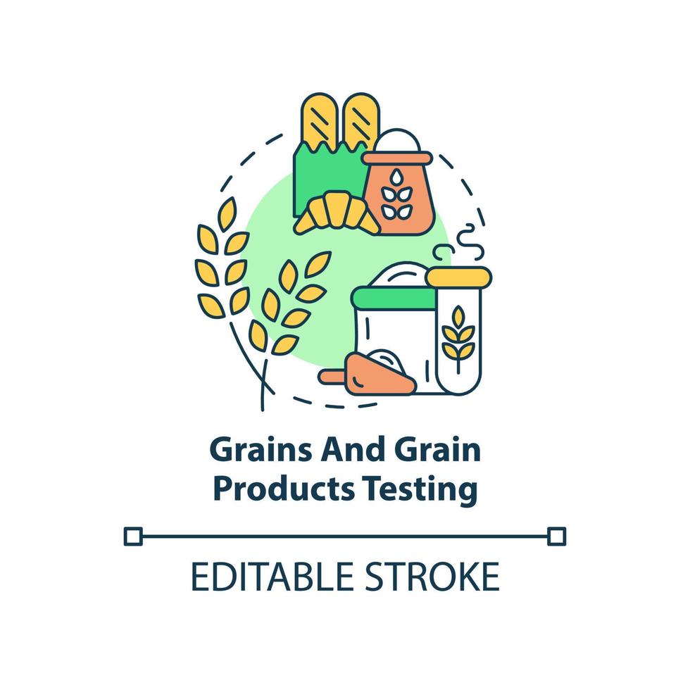 Grains and grain products testing concept icon. Food safety evaluation abstract idea thin line illustration. Isolated outline drawing. Editable stroke. Arial, Myriad Pro-Bold fonts used vector
