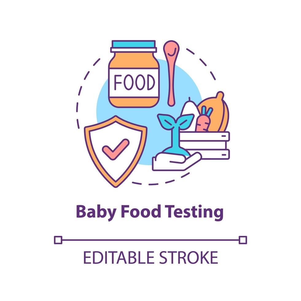 icono de concepto de prueba de alimentos para bebés. experiencia en el mercado de alimentos idea abstracta ilustración de línea delgada. detección de metales pesados. dibujo de contorno aislado. trazo editable. arial, innumerables fuentes pro-bold utilizadas vector