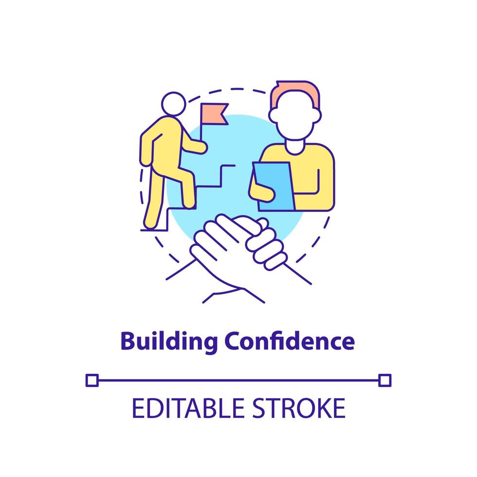 Building confidence concept icon. Increase motivation of candidate. HR skills abstract idea thin line illustration. Isolated outline drawing. Editable stroke. Arial, Myriad Pro-Bold fonts used vector