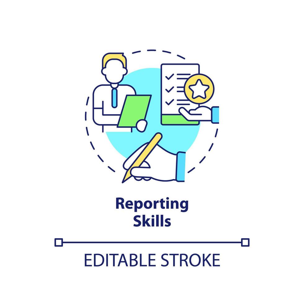 Reporting skills concept icon. Writing accurate reports. HR skills abstract idea thin line illustration. Isolated outline drawing. Editable stroke. Arial, Myriad Pro-Bold fonts used vector