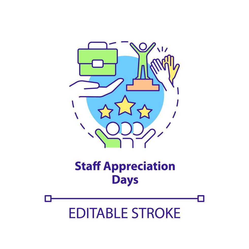 Staff appreciation days concept icon. Employees achievement. HR organizing skills abstract idea thin line illustration. Isolated outline drawing. Editable stroke. Arial, Myriad Pro-Bold fonts used vector