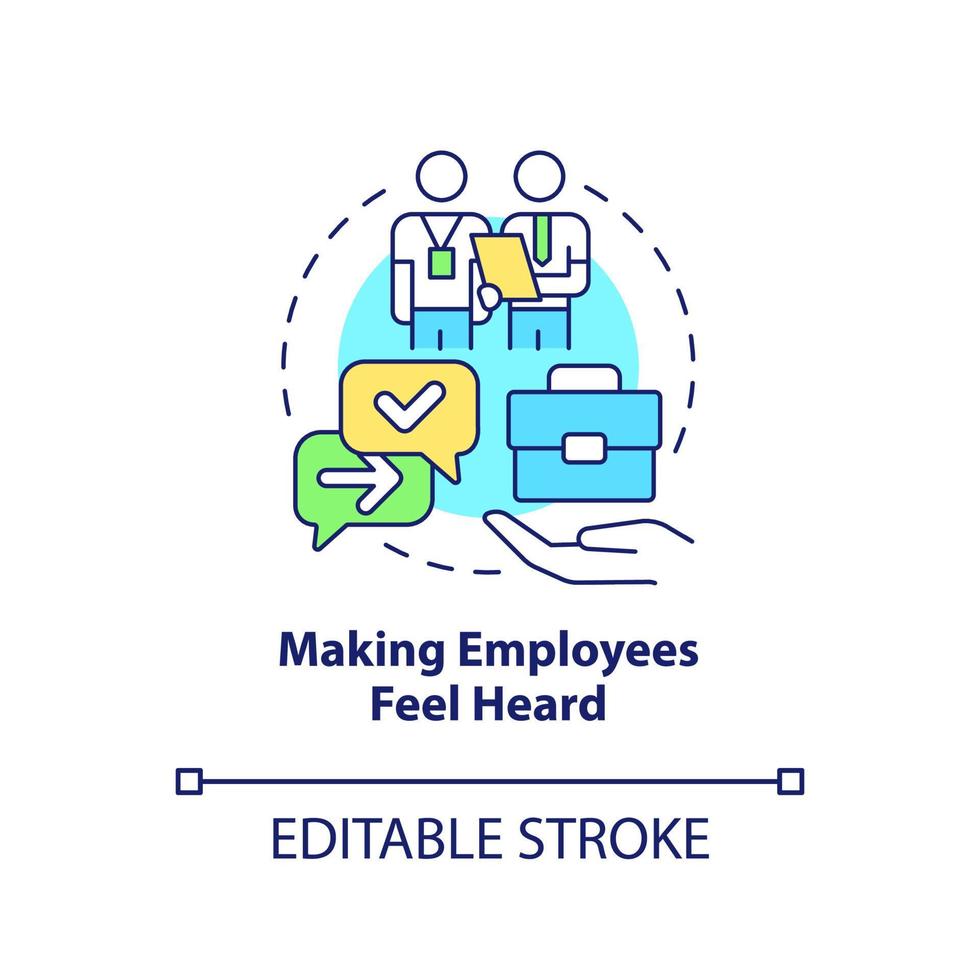 Making employees feel heard concept icon. Comfort in workplace. HR skills abstract idea thin line illustration. Isolated outline drawing. Editable stroke. Arial, Myriad Pro-Bold fonts used vector