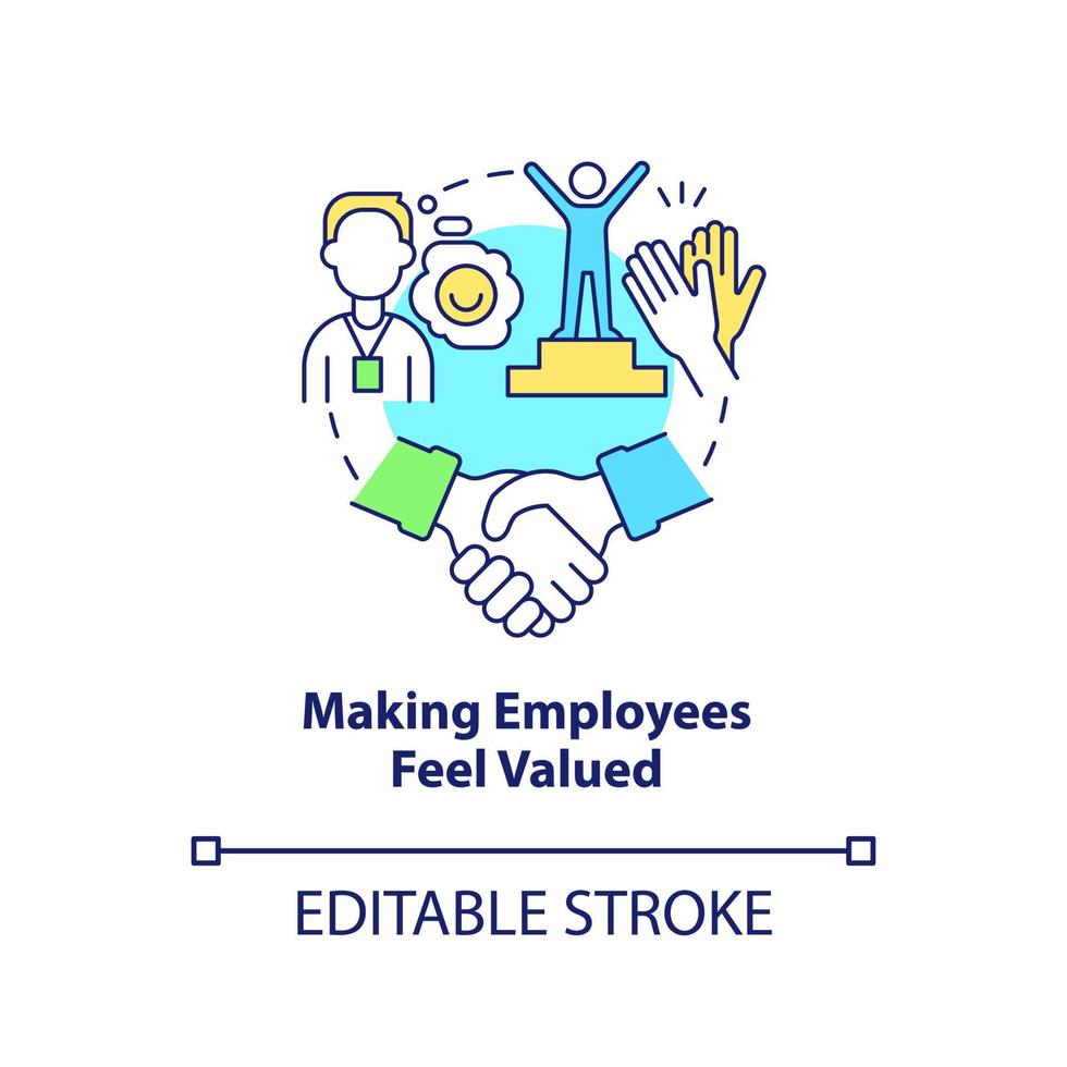 Making employees feel valued concept icon. Motivation process. HR skills abstract idea thin line illustration. Isolated outline drawing. Editable stroke. Arial, Myriad Pro-Bold fonts used vector