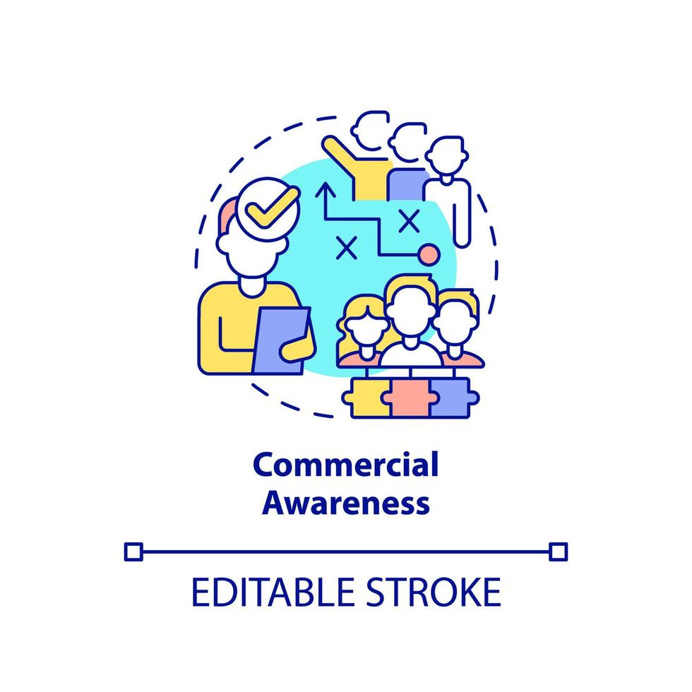 Commercial awareness concept icon. Company business involvement. HR skills abstract idea thin line illustration. Isolated outline drawing. Editable stroke. Arial, Myriad Pro-Bold fonts used vector